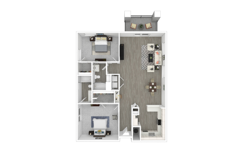 Degas - 2 bedroom floorplan layout with 2 bathrooms and 1330 square feet (3D)