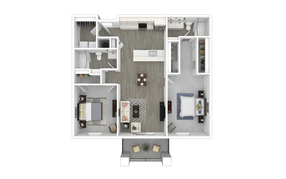 Matisse - 2 bedroom floorplan layout with 2 bathrooms and 1319 square feet (3D)