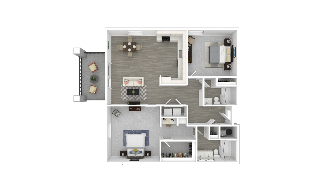 Michelangelo - 2 bedroom floorplan layout with 2 bathrooms and 1269 square feet (3D)