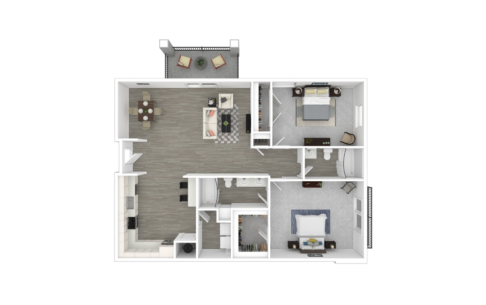 Monet - 2 bedroom floorplan layout with 2 bathrooms and 1312 square feet (3D)