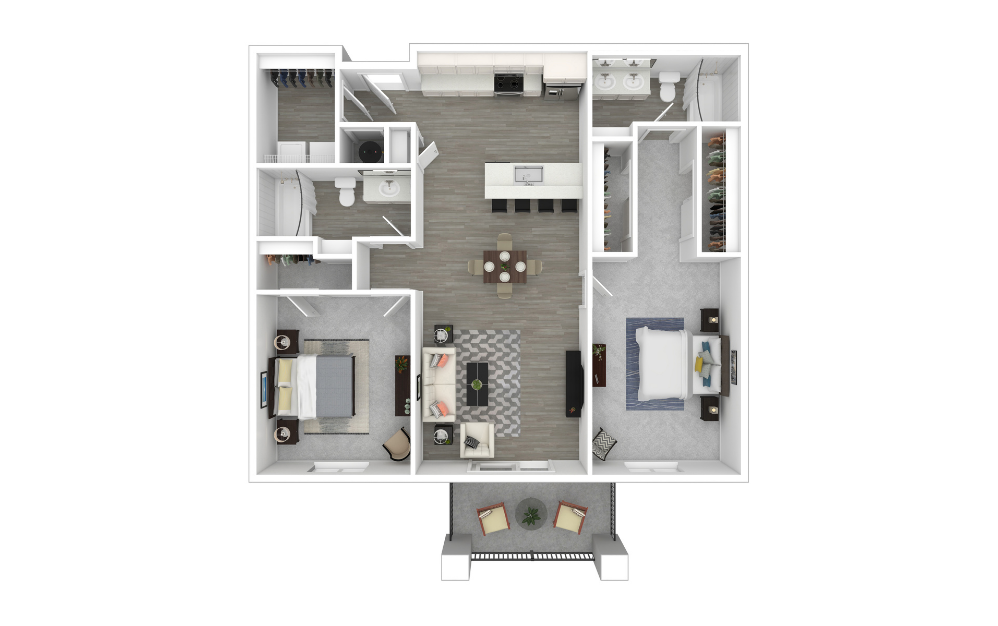 Wyeth - 2 bedroom floorplan layout with 2 bathrooms and 1338 square feet (3D)