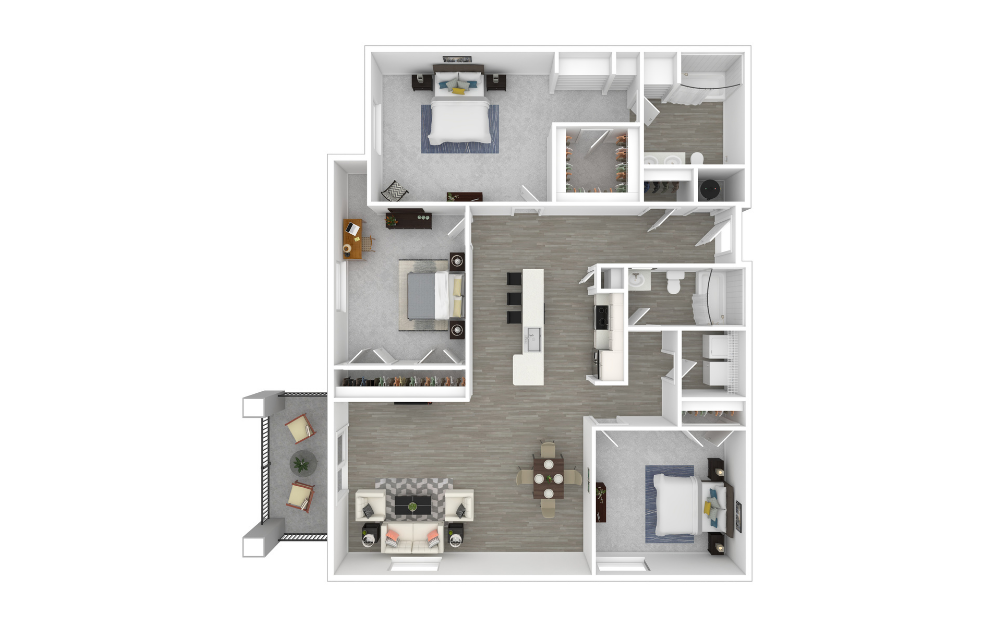 Rembrandt - 3 bedroom floorplan layout with 2 bathrooms and 1587 square feet (3D)