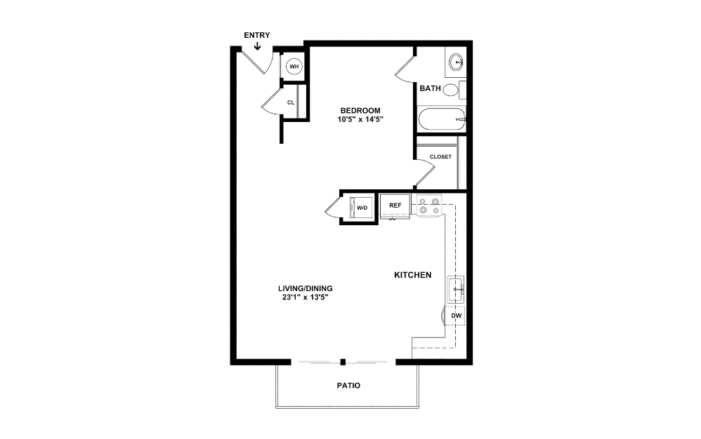 The OKeefe - Studio floorplan layout with 1 bathroom and 768 square feet (2D)