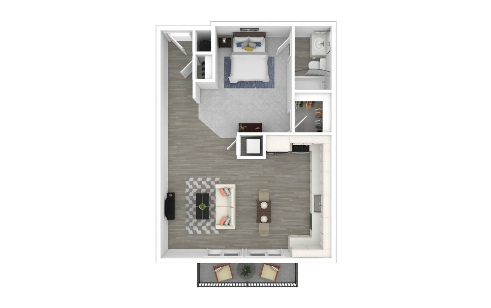 The OKeefe - Studio floorplan layout with 1 bathroom and 768 square feet (3D)