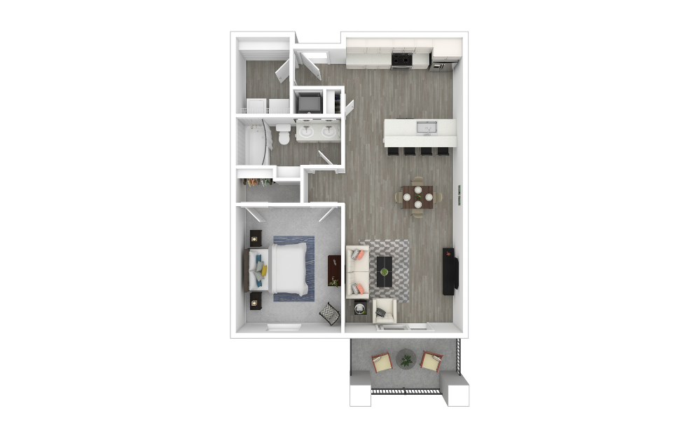 Van Gogh - 1 bedroom floorplan layout with 1 bathroom and 886 square feet (3D)